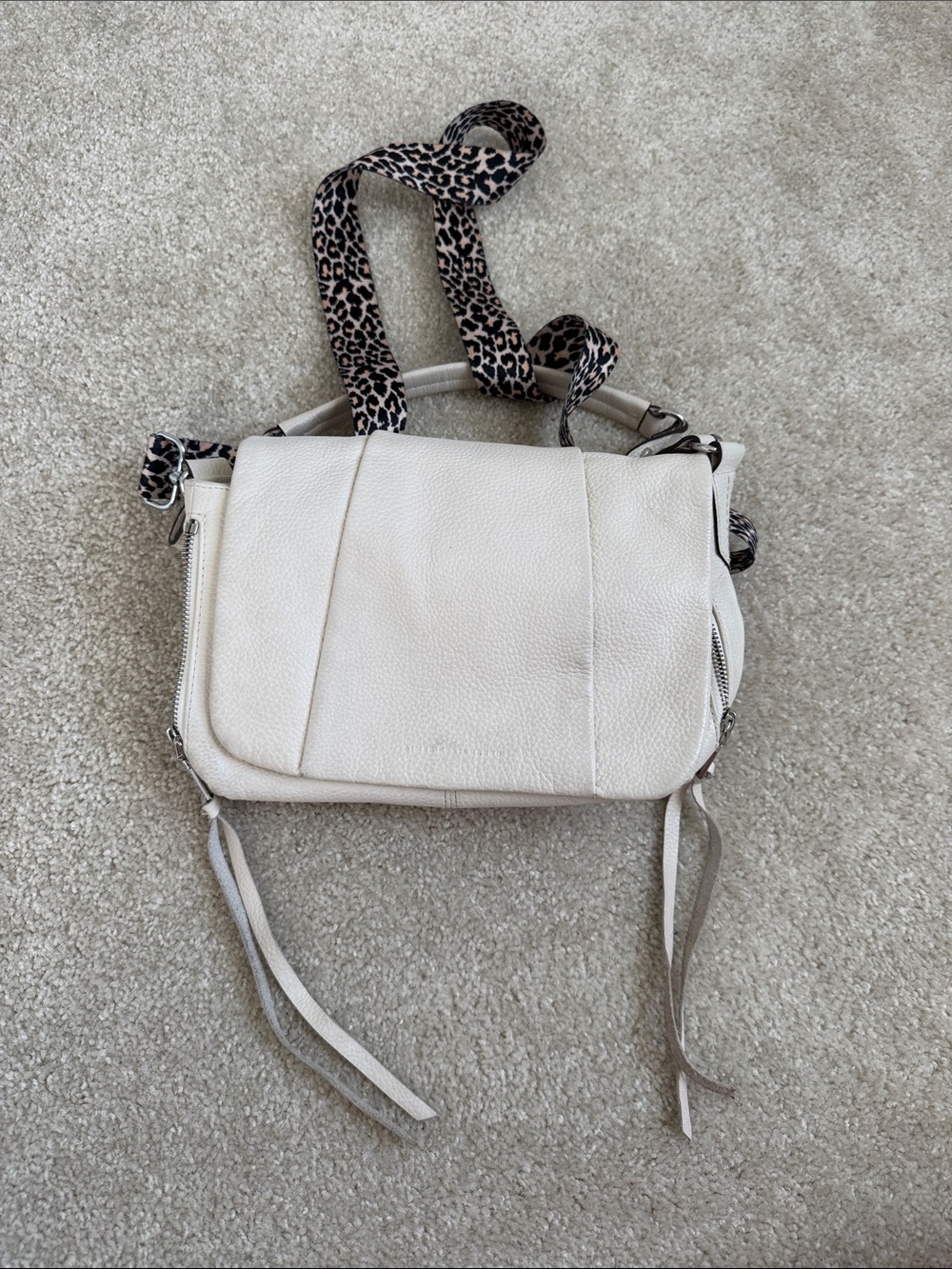 Aimee Kestenberg Cream Leather Hobo with Leopard Strap